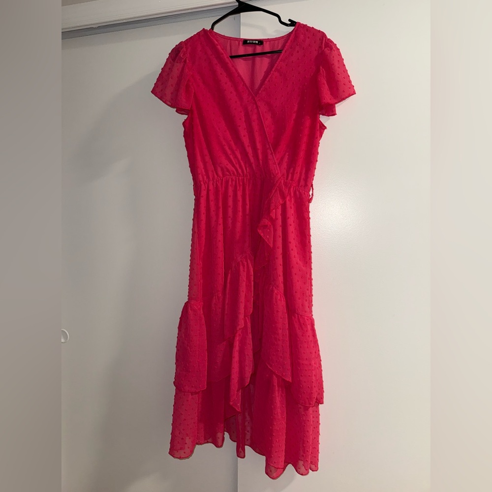 Elegant Pink Textured Wrap Dress